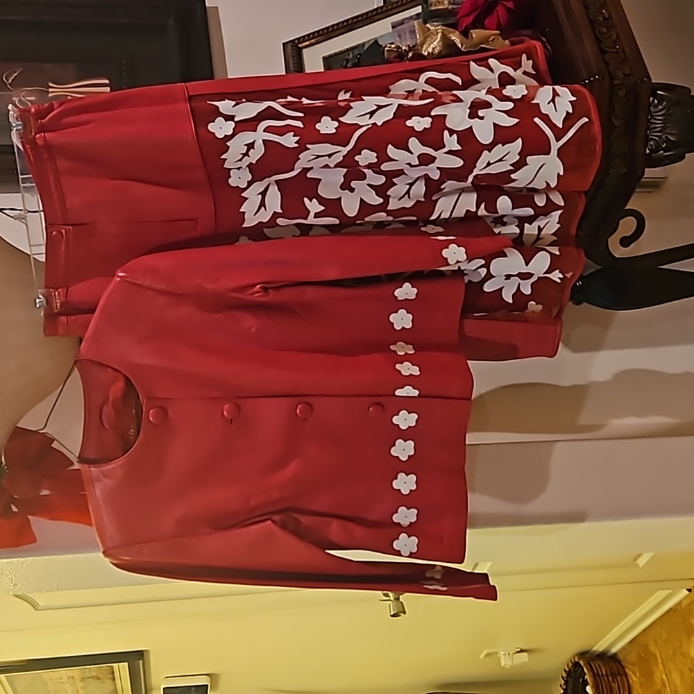 Red Leather 2 piece Woman Suit Size 14
